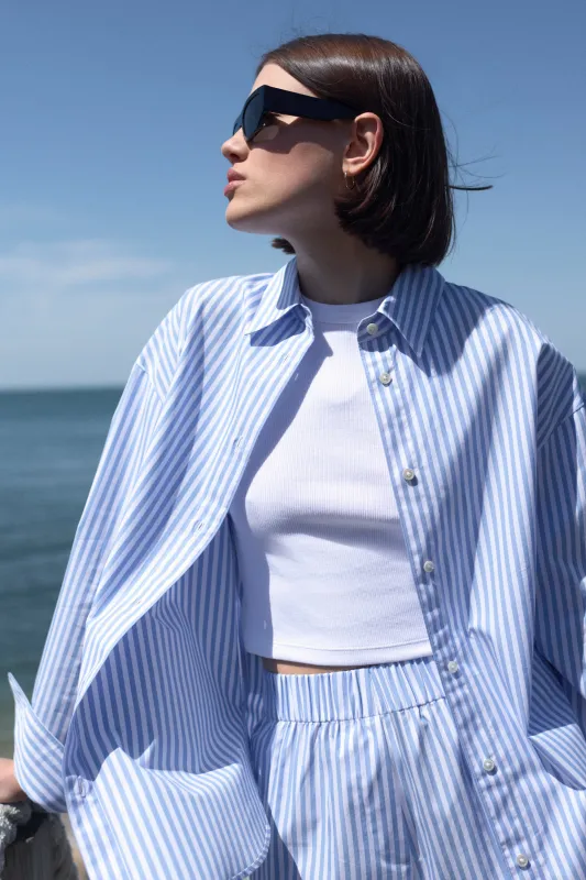 The Everything Shirt in French Blue Stripe sold by Sold Out NYC