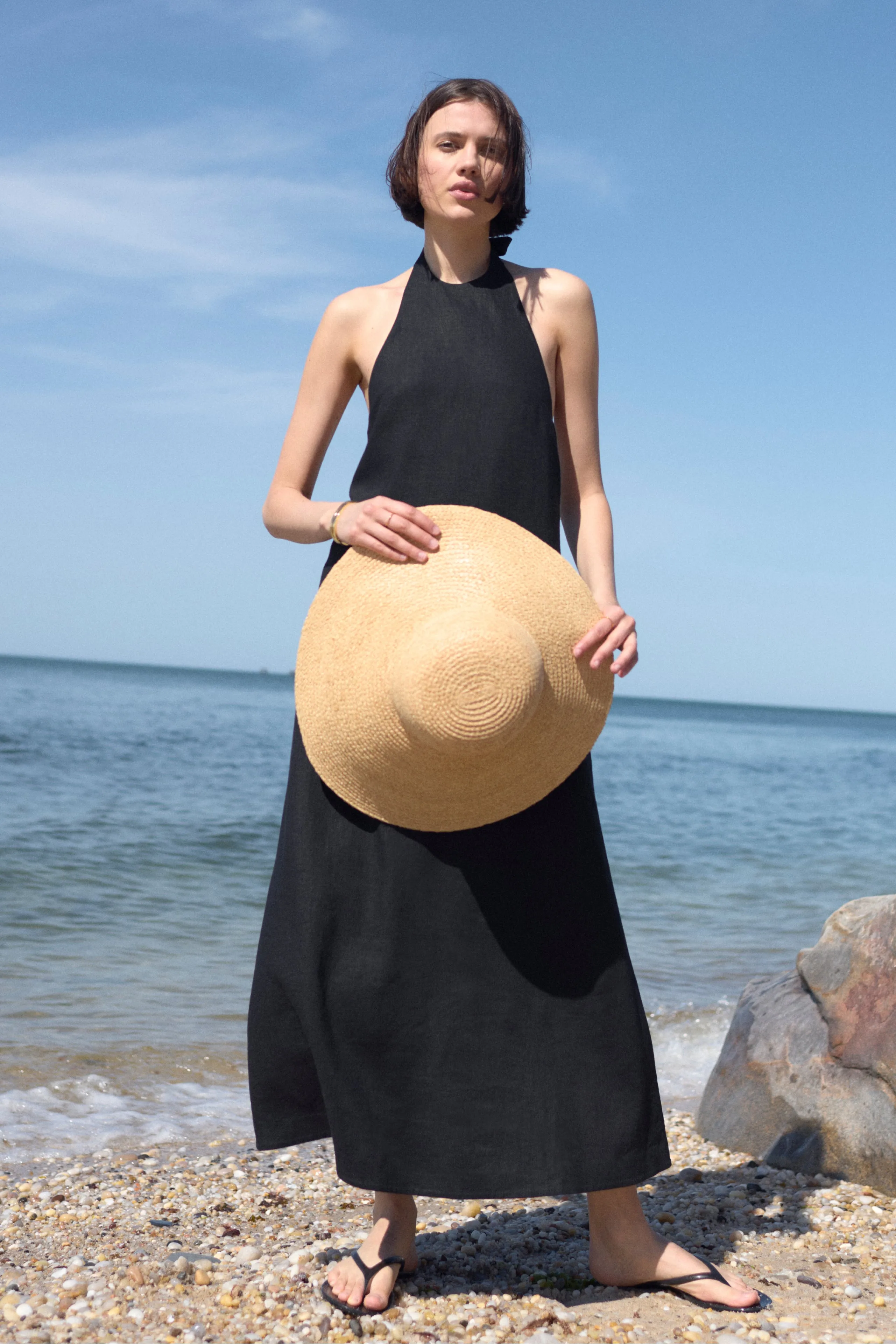 The Fête Linen Dress in Black sold by Sold Out NYC