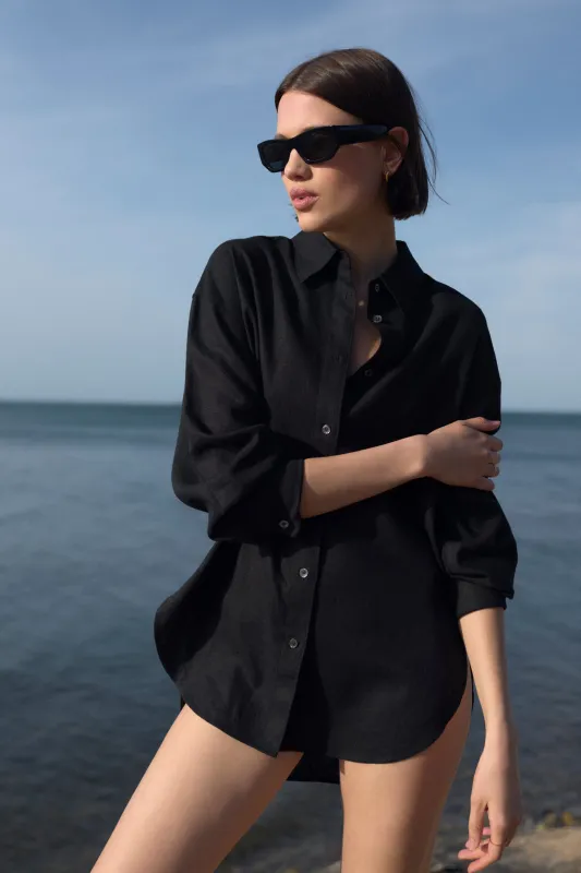 The Linen Everything Shirt in Black sold by Sold Out NYC