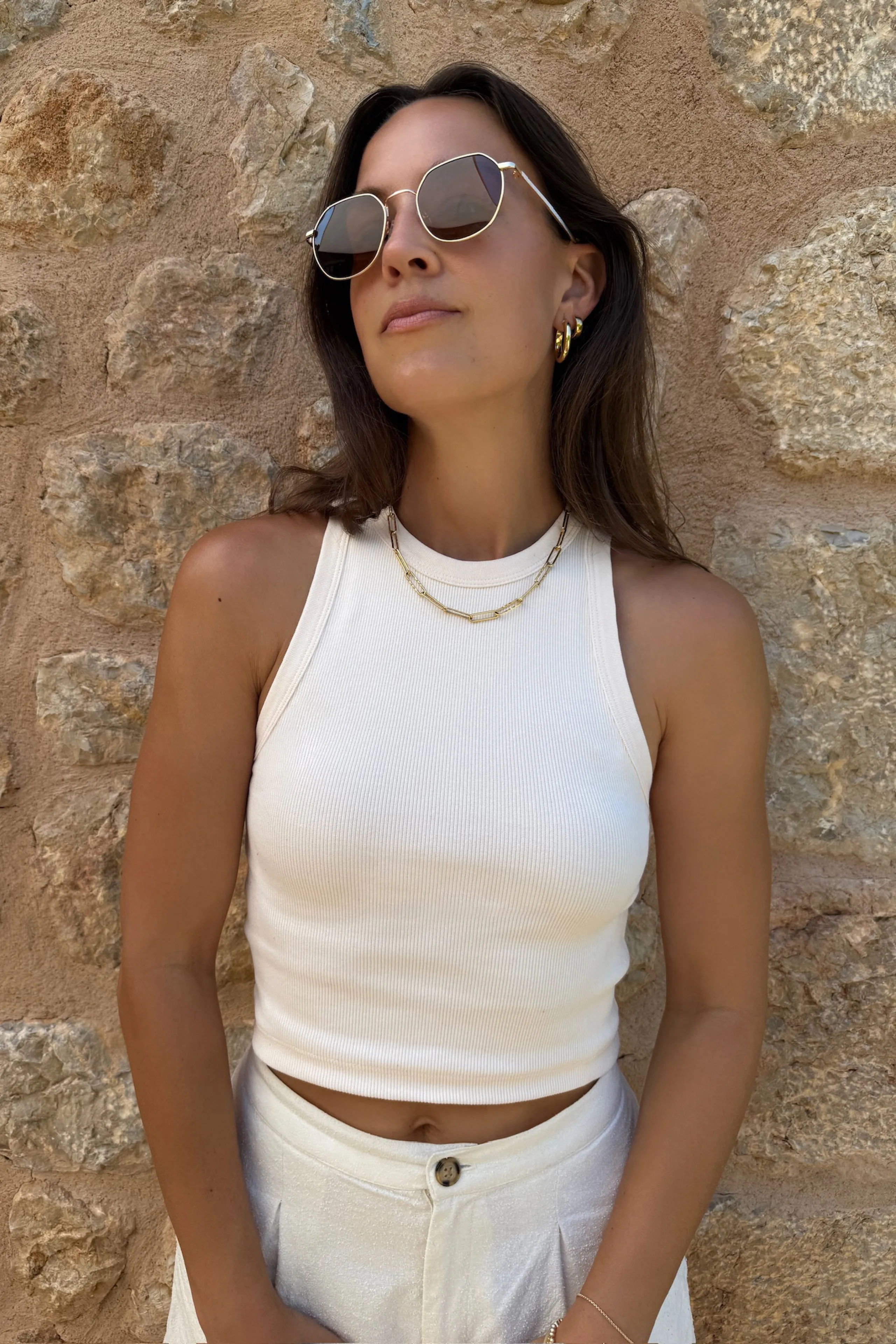 The Cropped Not So Basic Tank in Cream sold by Sold Out NYC product image thumbnail 4