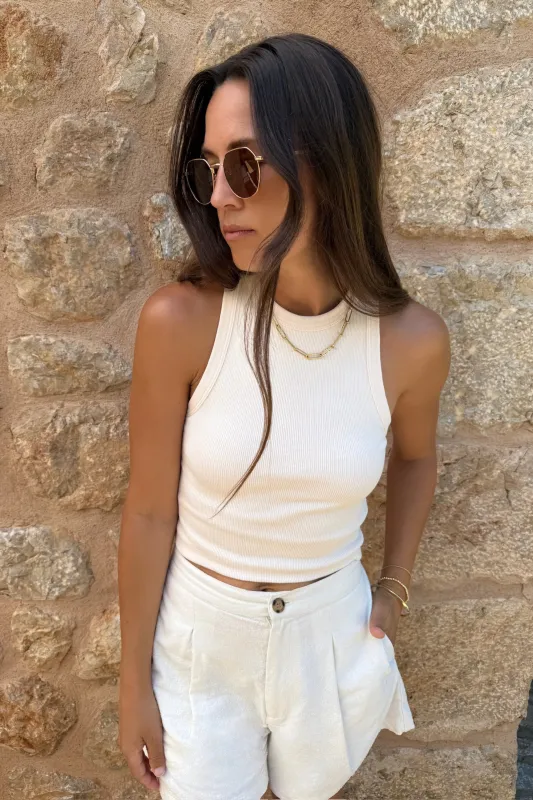 The Cropped Not So Basic Tank in Cream sold by Sold Out NYC