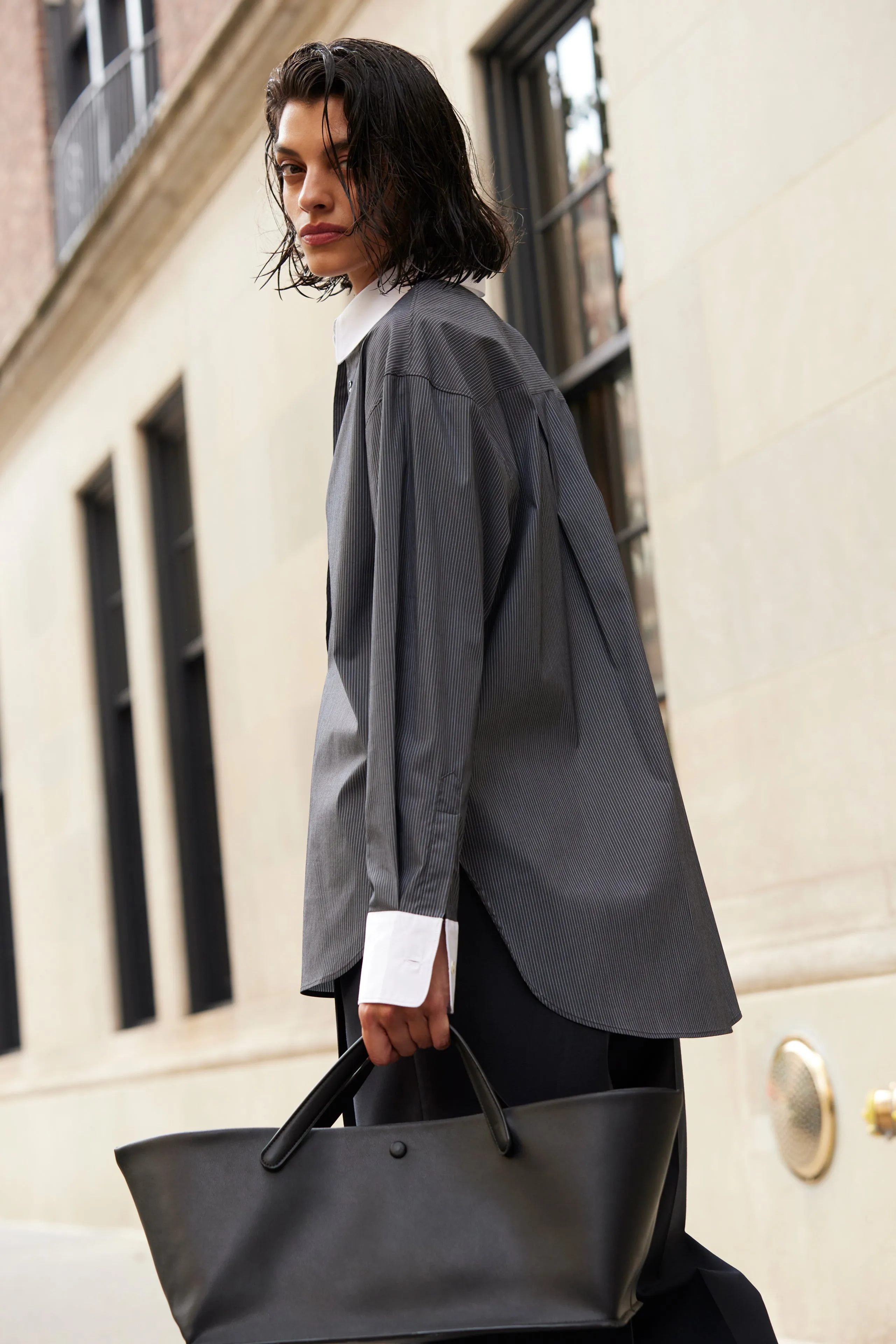 The Everything Shirt in Charcoal Micro Stripe sold by Sold Out NYC product image thumbnail 2