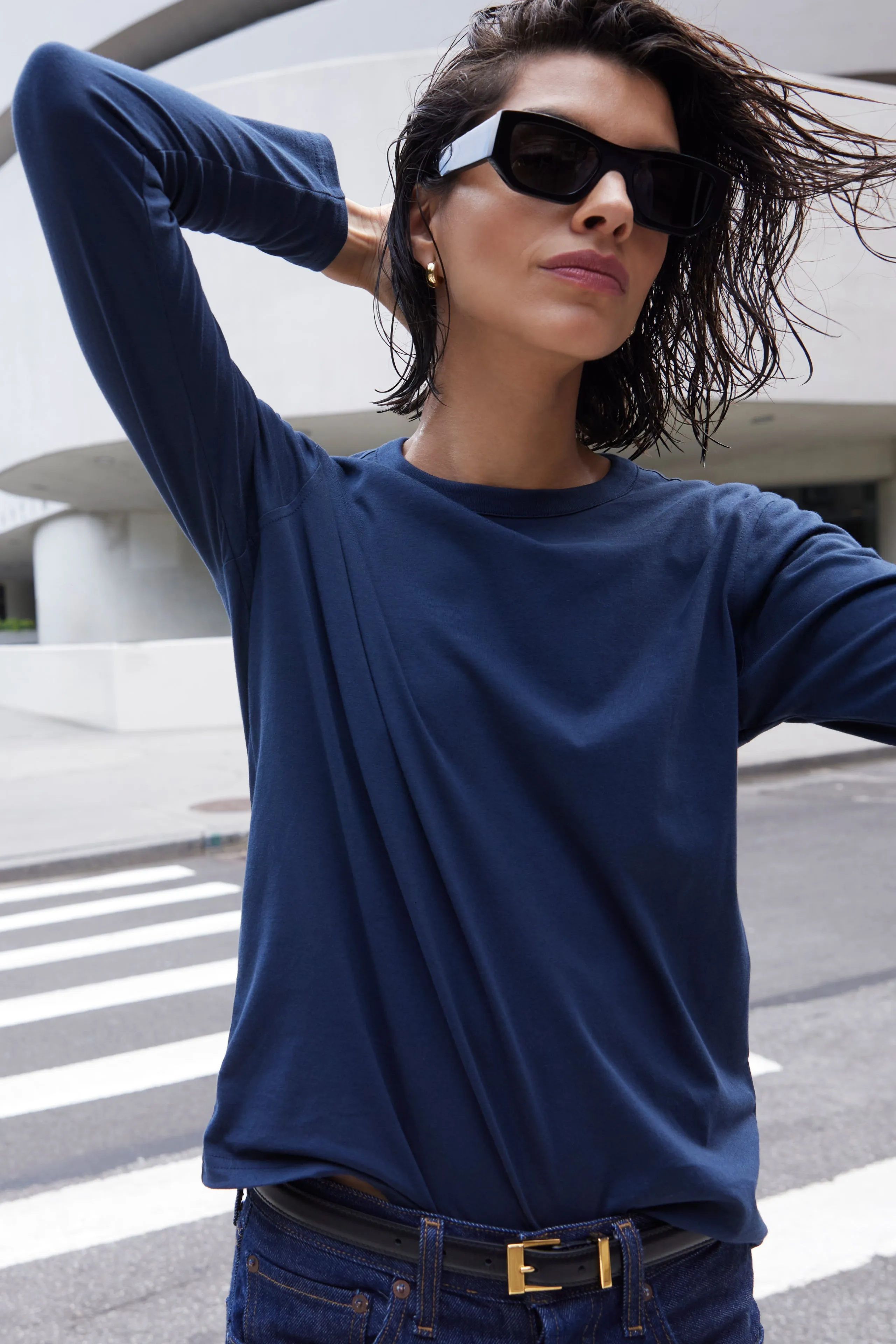 The Long Sleeve Perfect Tee in Navy sold by Sold Out NYC