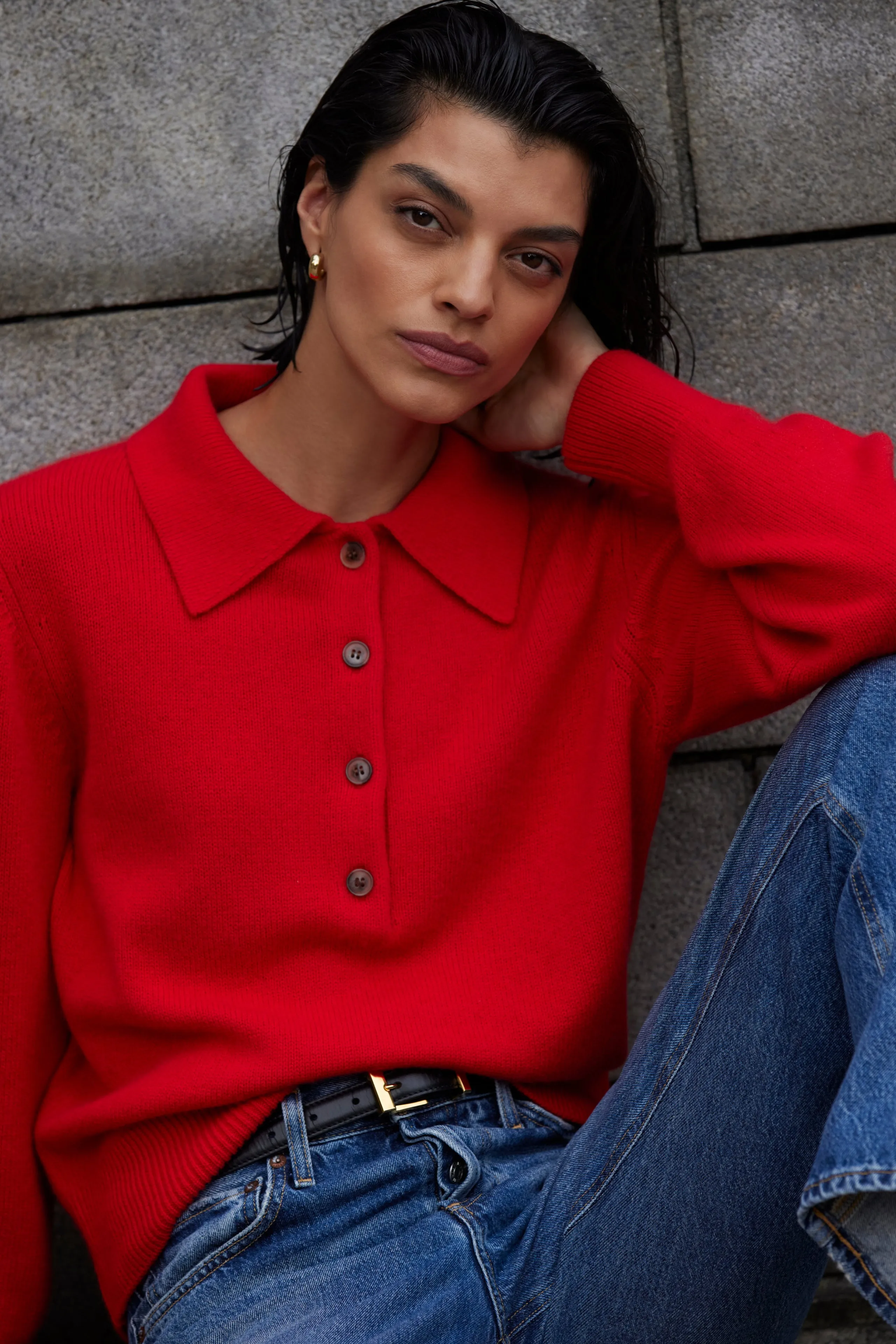 The Cashmere Polo in Cherry sold by Sold Out NYC