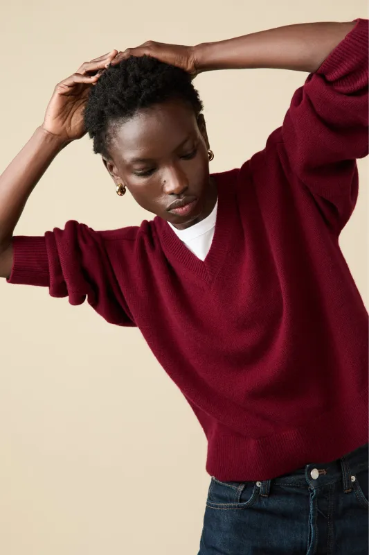 The Cashmere V-Neck in Wine sold by Sold Out NYC