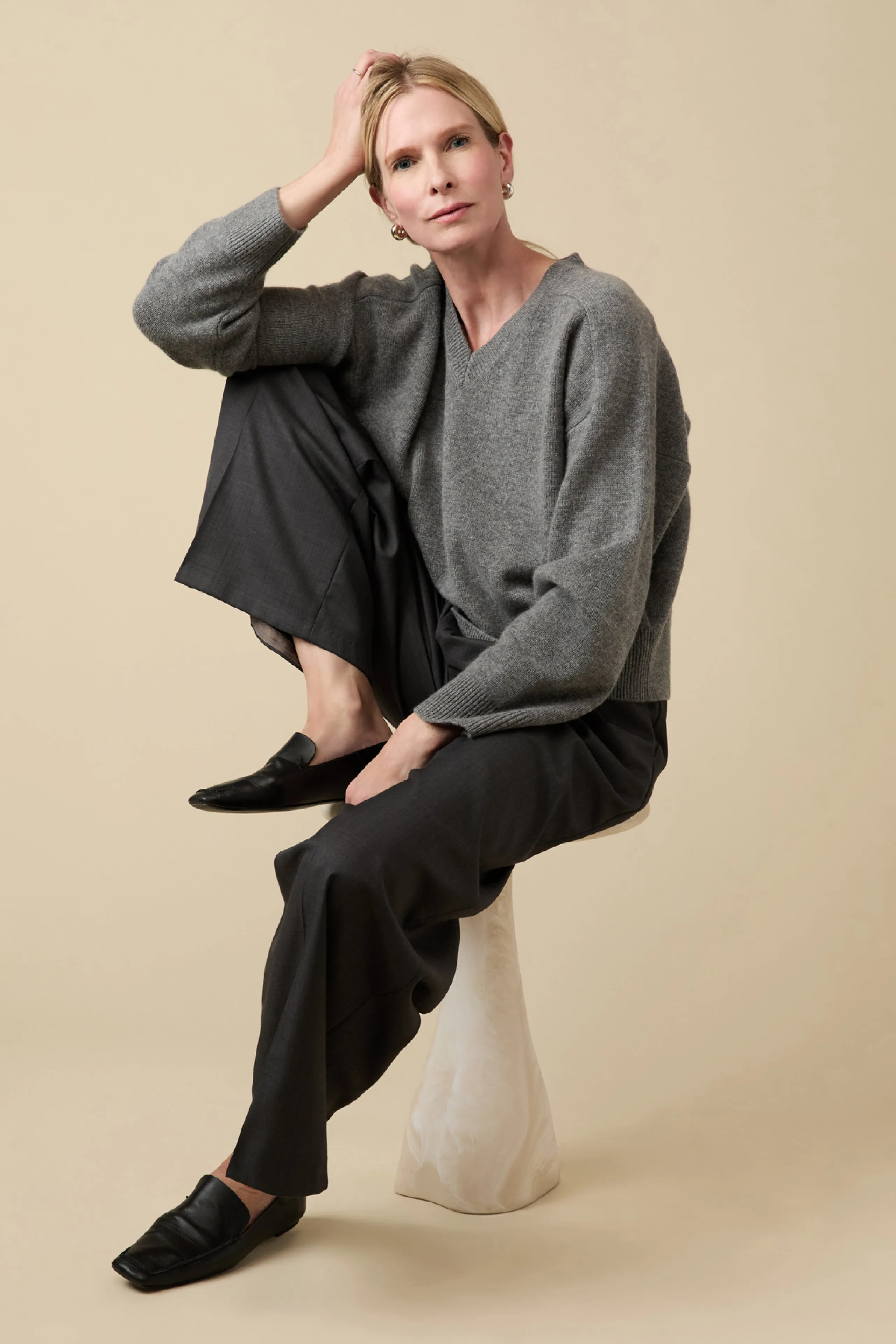 The Cashmere V-Neck in Heather Grey sold by Sold Out NYC