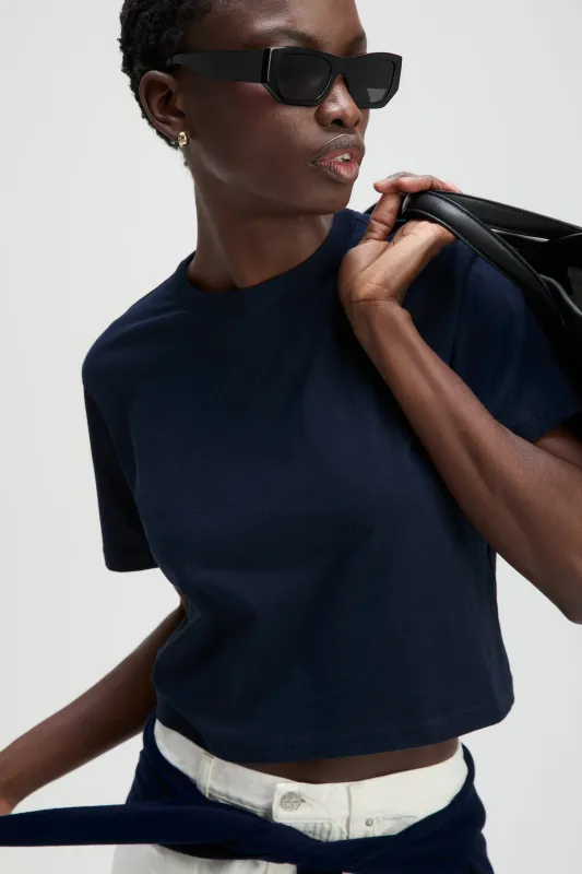 The Cropped Perfect Tee in Navy made by Sold Out NYC