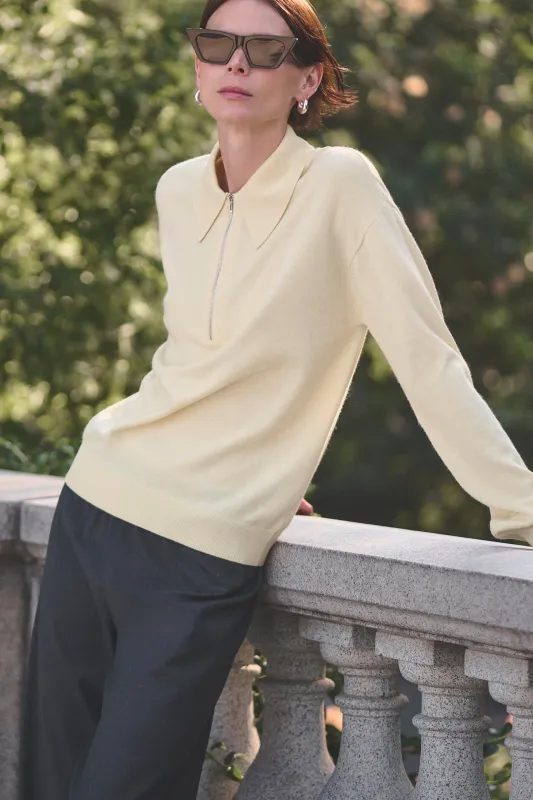 The Cashmere Zip Polo in Butter made by Sold Out NYC