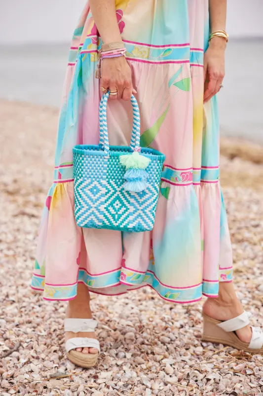 Mini - Aqua Blue Flower Citron Tote sold by Squeeze De Citron