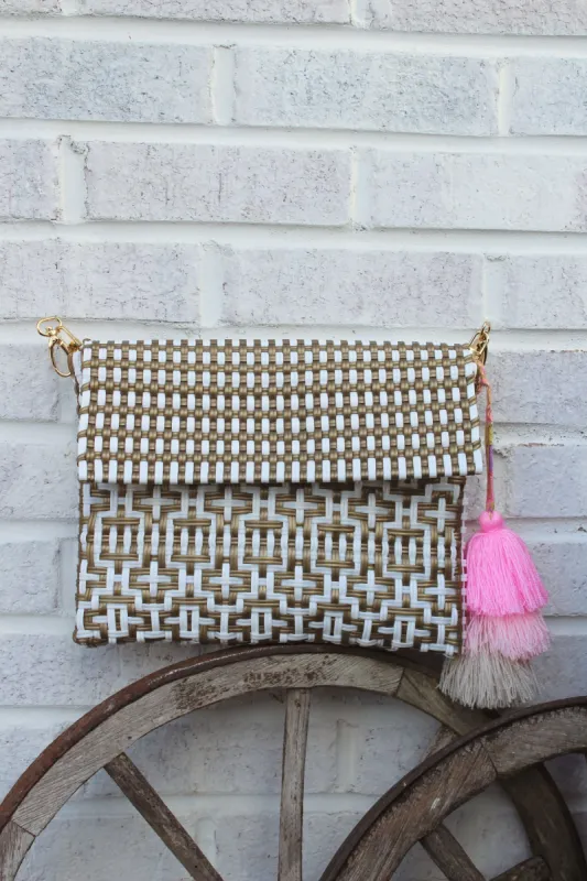 Clutch - Preppy Tile Gold & White Citron sold by Squeeze De Citron