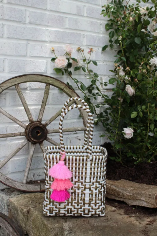 Mini - Preppy Tile Gold & White Citron Tote sold by Squeeze De Citron