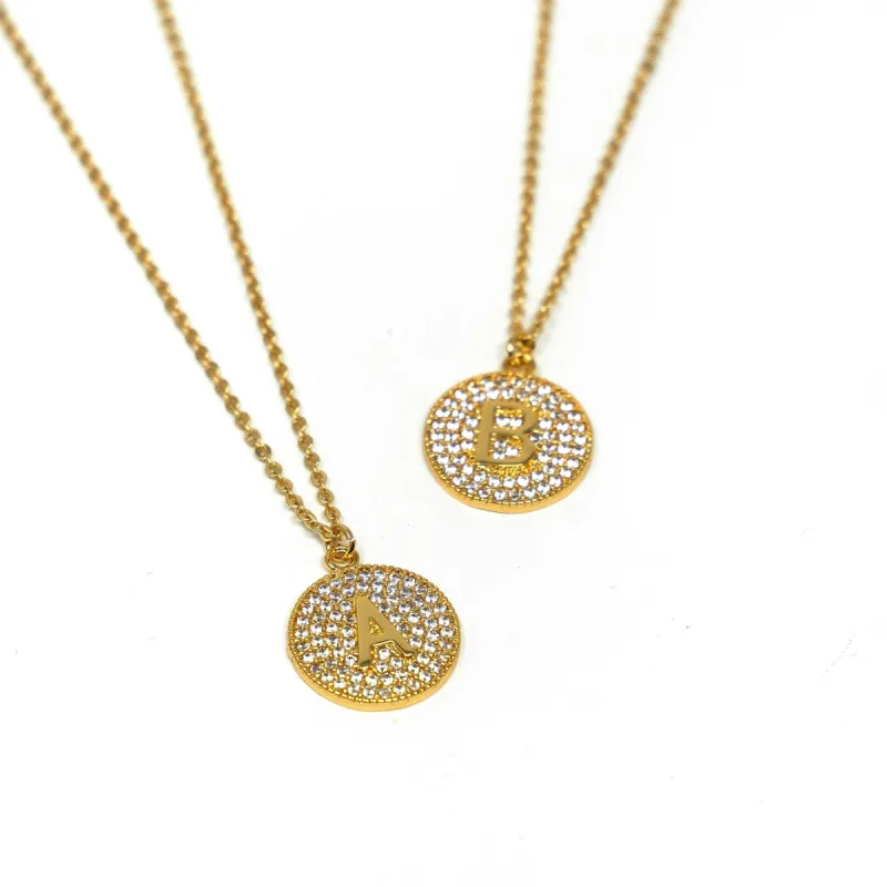 Crystal Circle Initial Pendant Necklace sold by The Sis Kiss
