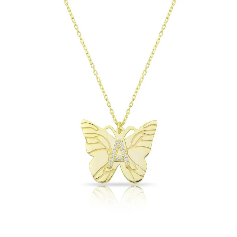 Custom Butterfly and Crystal Initial Necklace sold by The Sis Kiss