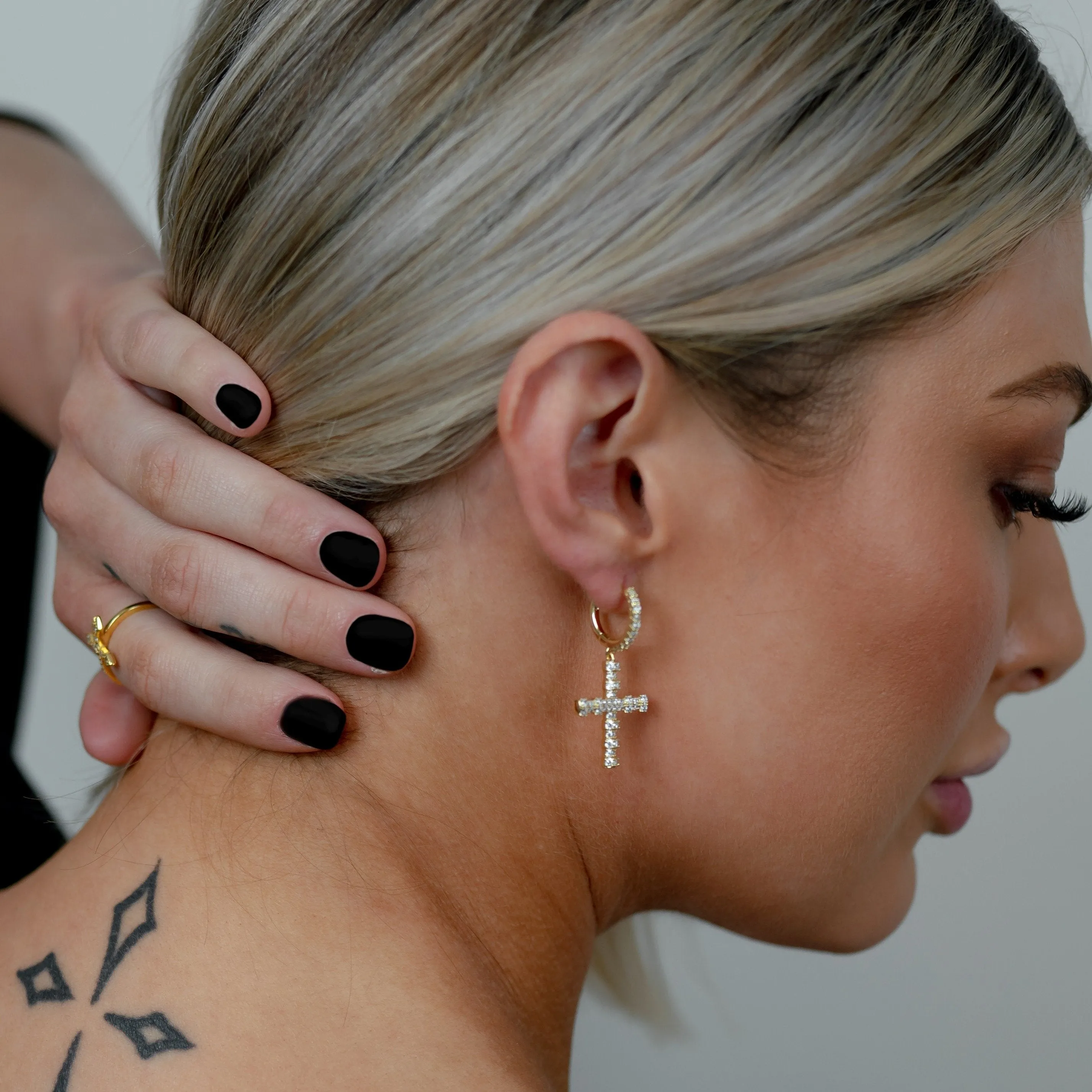 Dangle Crystal Cross Huggies sold by The Sis Kiss product image thumbnail 2