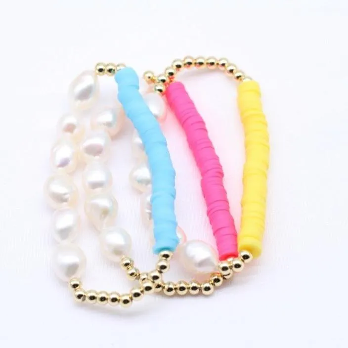 Pearl and Clay Disk Bracelets sold by The Sis Kiss