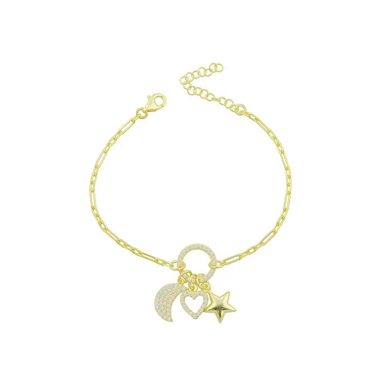 Moon Heart and Star Charm Bracelet sold by The Sis Kiss