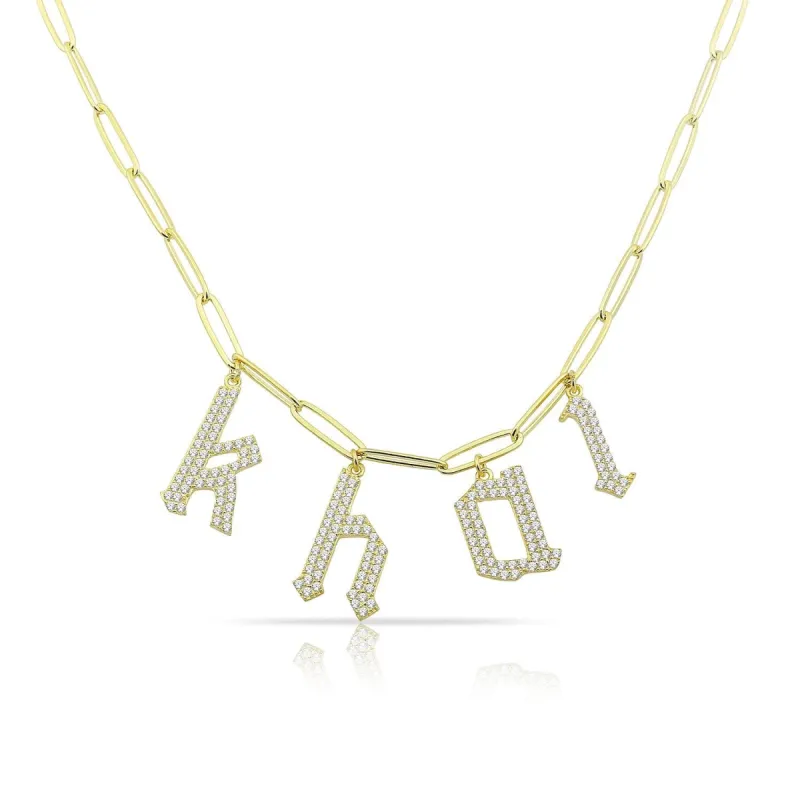 Custom Crystal Letters on a Chain Link Necklace sold by The Sis Kiss