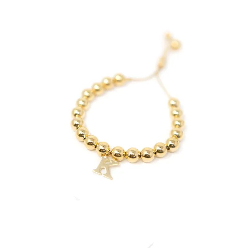 Gold Beaded Adjustable Initial Bracelet sold by The Sis Kiss