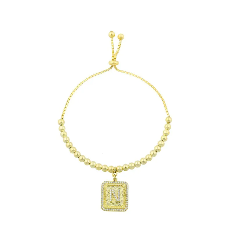 Square Initial Bracelet in Gold sold by The Sis Kiss
