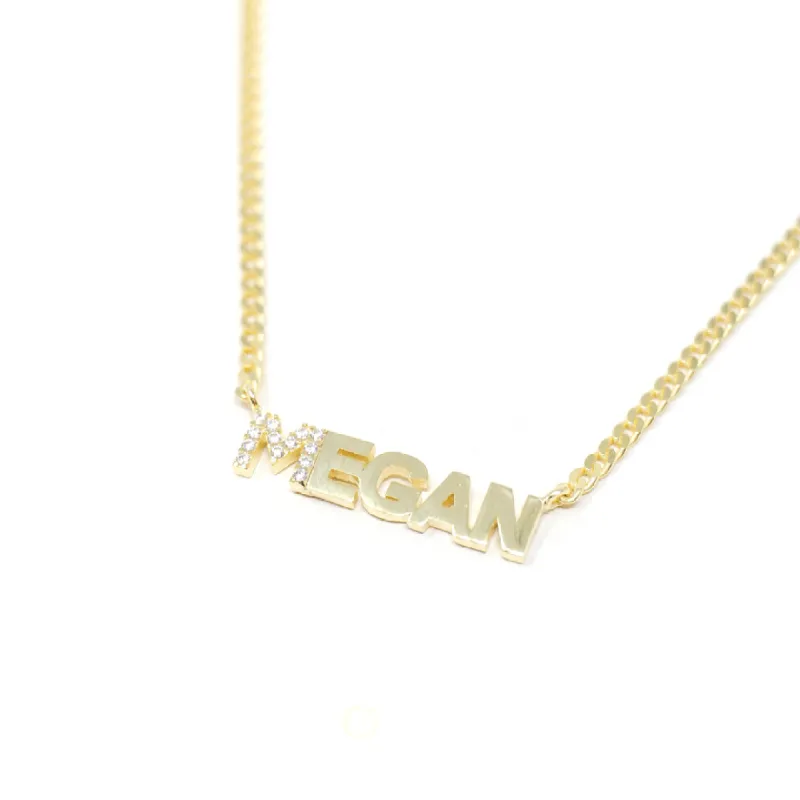 Custom Block Nameplate Necklace with Crystal Detail sold by The Sis Kiss