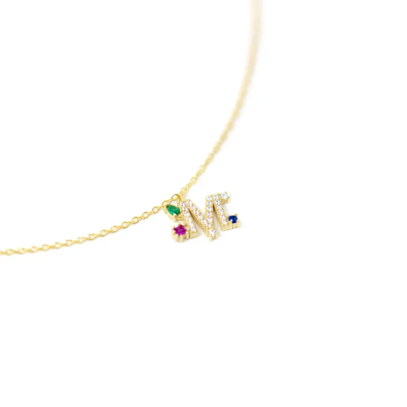 Darling Multi Jewel Initial Necklace sold by The Sis Kiss