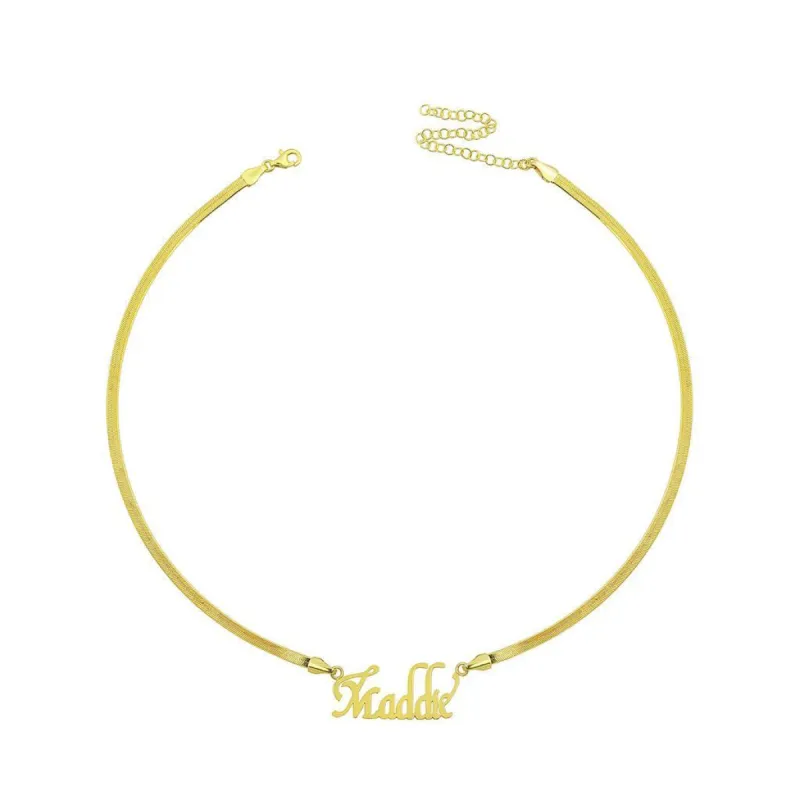 Custom Herringbone Nameplate Necklace sold by The Sis Kiss