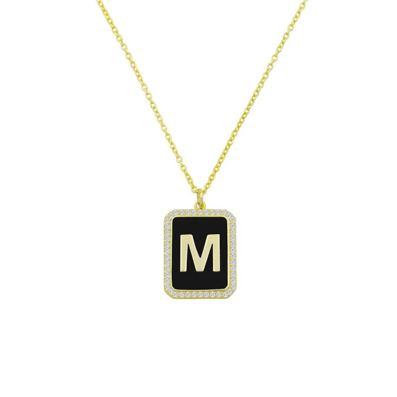Square Pendant Initial Necklace in Black & Gold's sold by The Sis Kiss