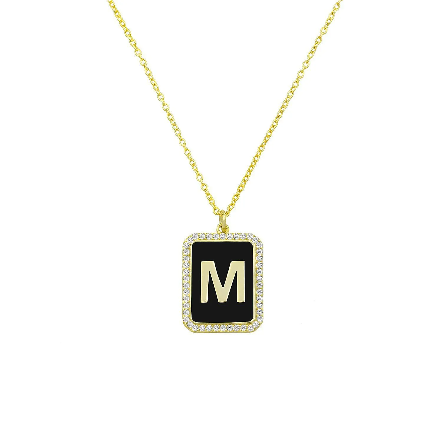 Square Pendant Initial Necklace in Black & Gold's sold by The Sis Kiss