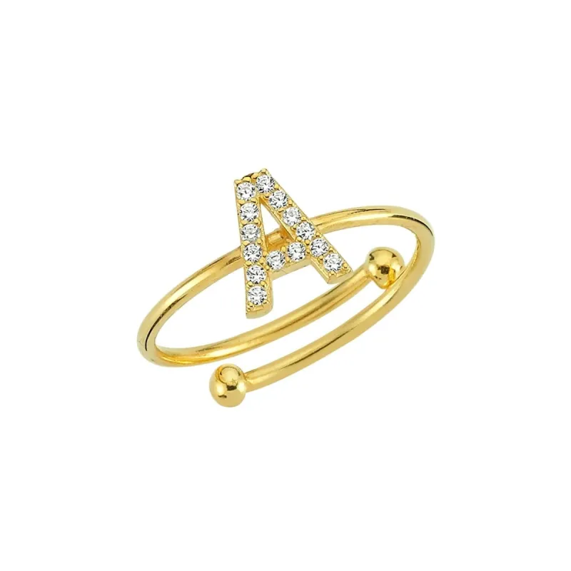 Adjustable Crystal Initial Ring sold by The Sis Kiss