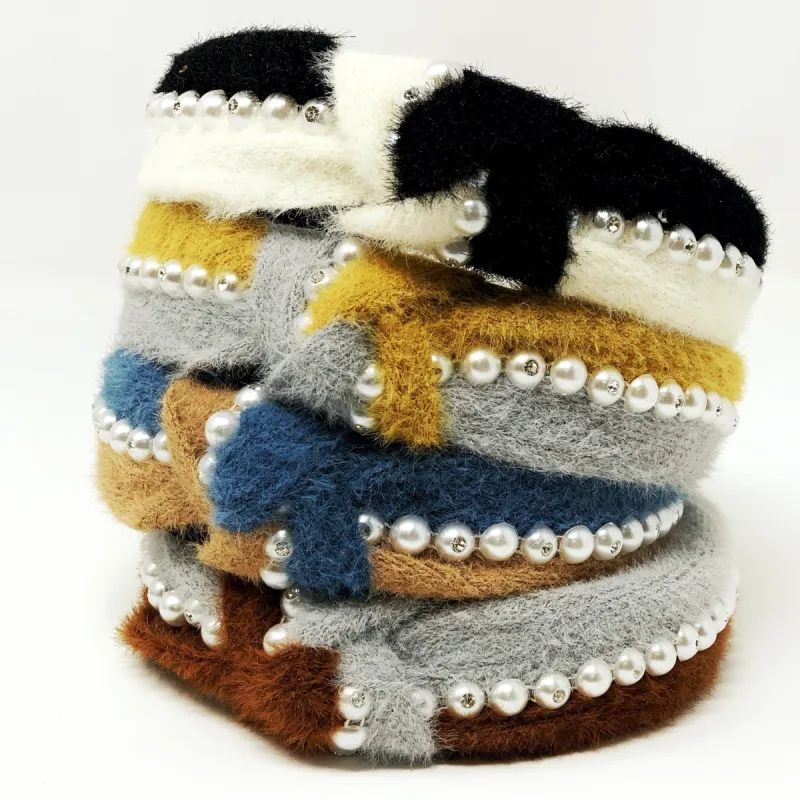 Stripe Pearl Faux Fur Headband sold by The Sis Kiss