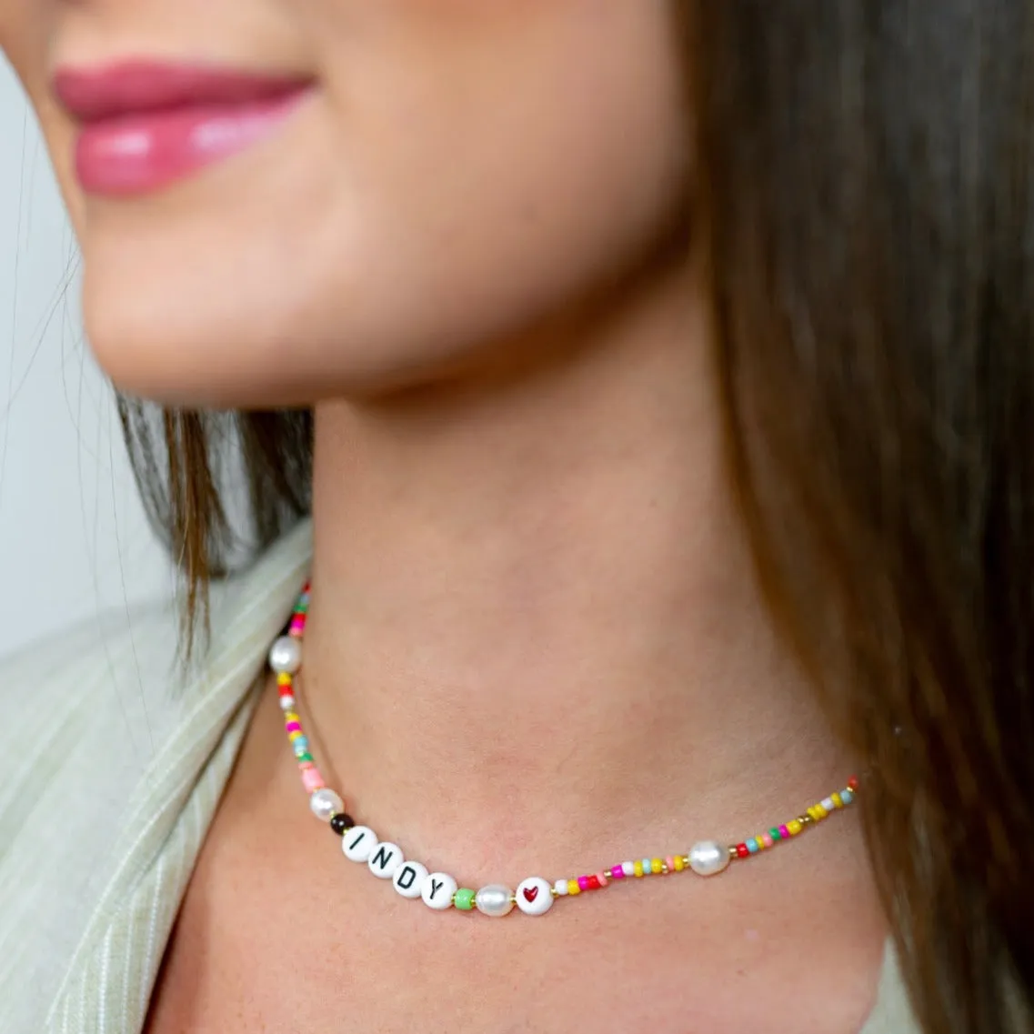 Customized Confetti and Pearl Beaded Necklace sold by The Sis Kiss product image thumbnail 3