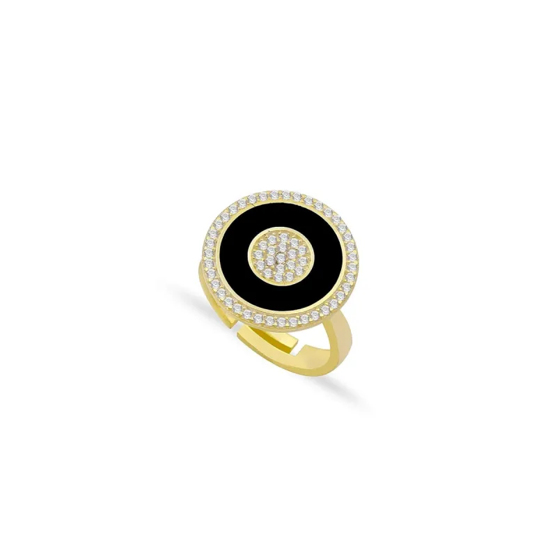 Black Enamel and Crystal Circles Ring sold by The Sis Kiss