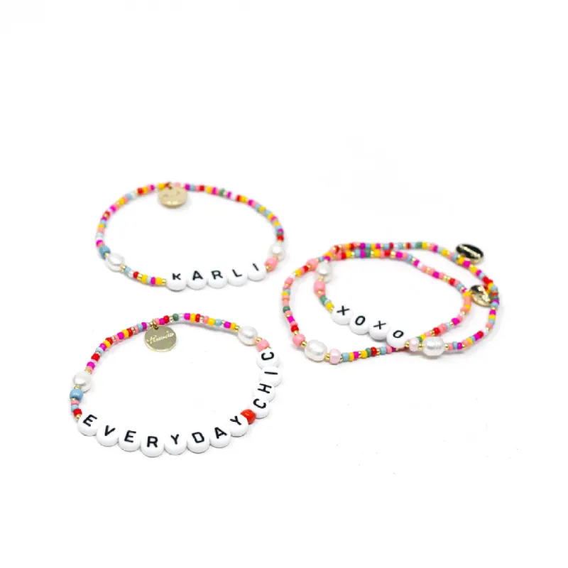 Customized Confetti and Pearl Stretch Bracelet sold by The Sis Kiss