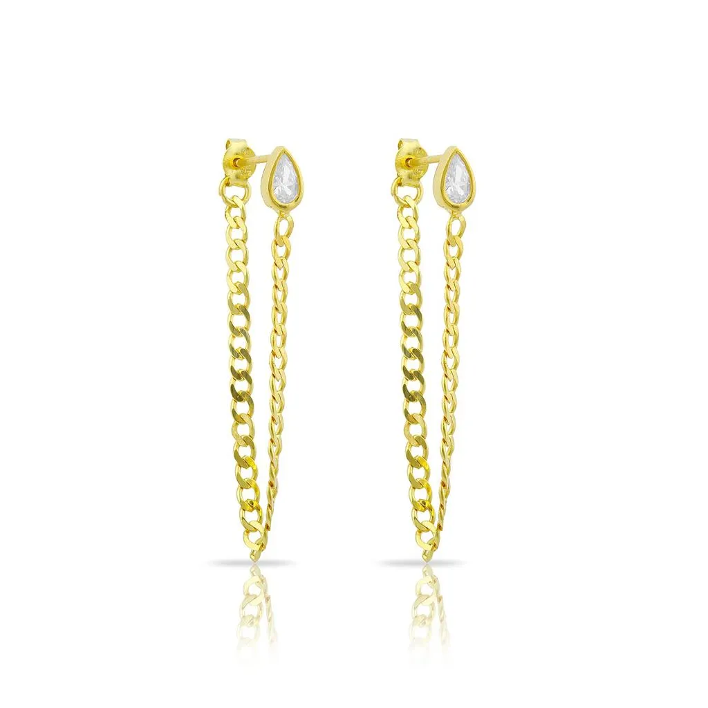 Crystal and Gold Chain Drop Earrings sold by The Sis Kiss