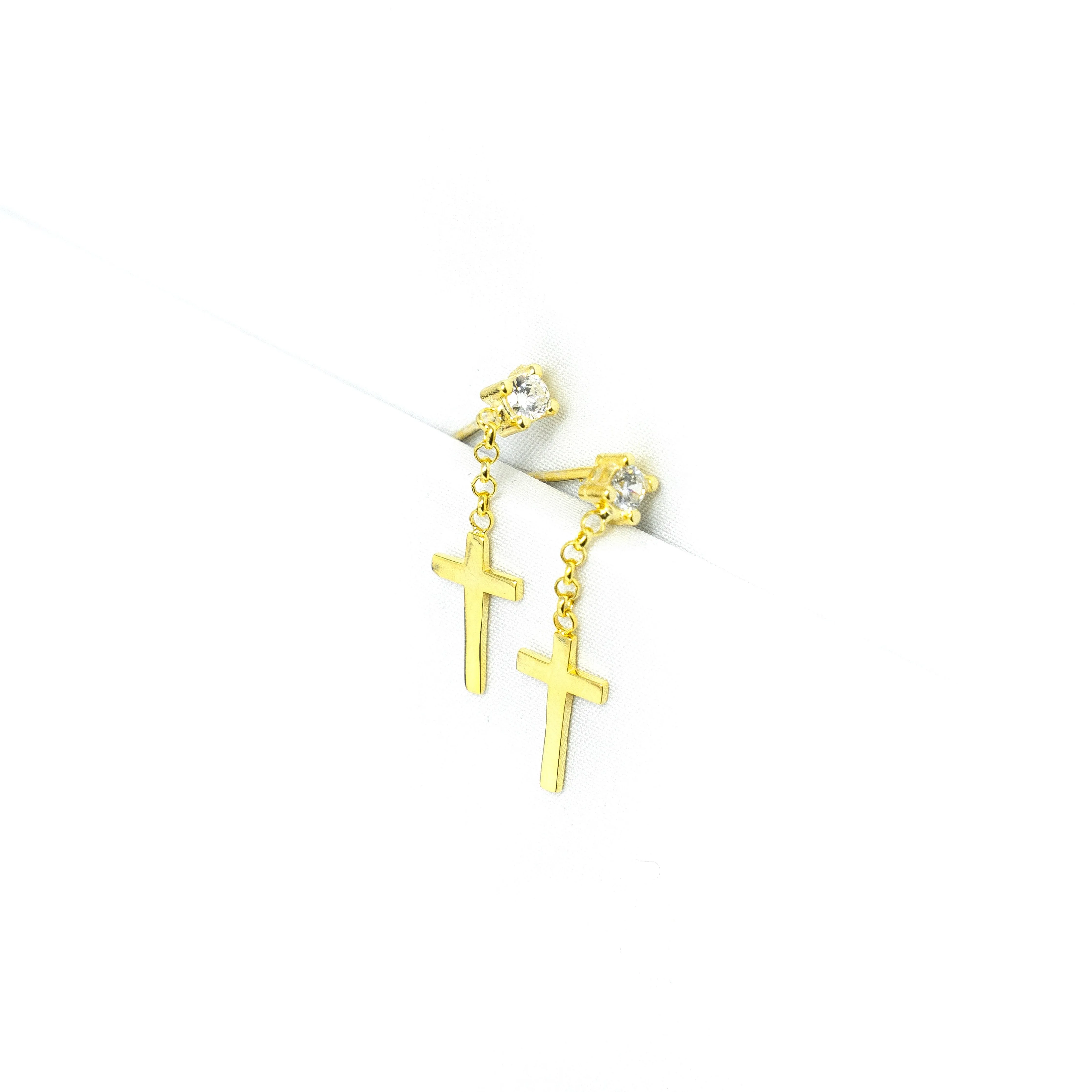 Crystal and Gold Cross Drop Studs sold by The Sis Kiss product image thumbnail 3