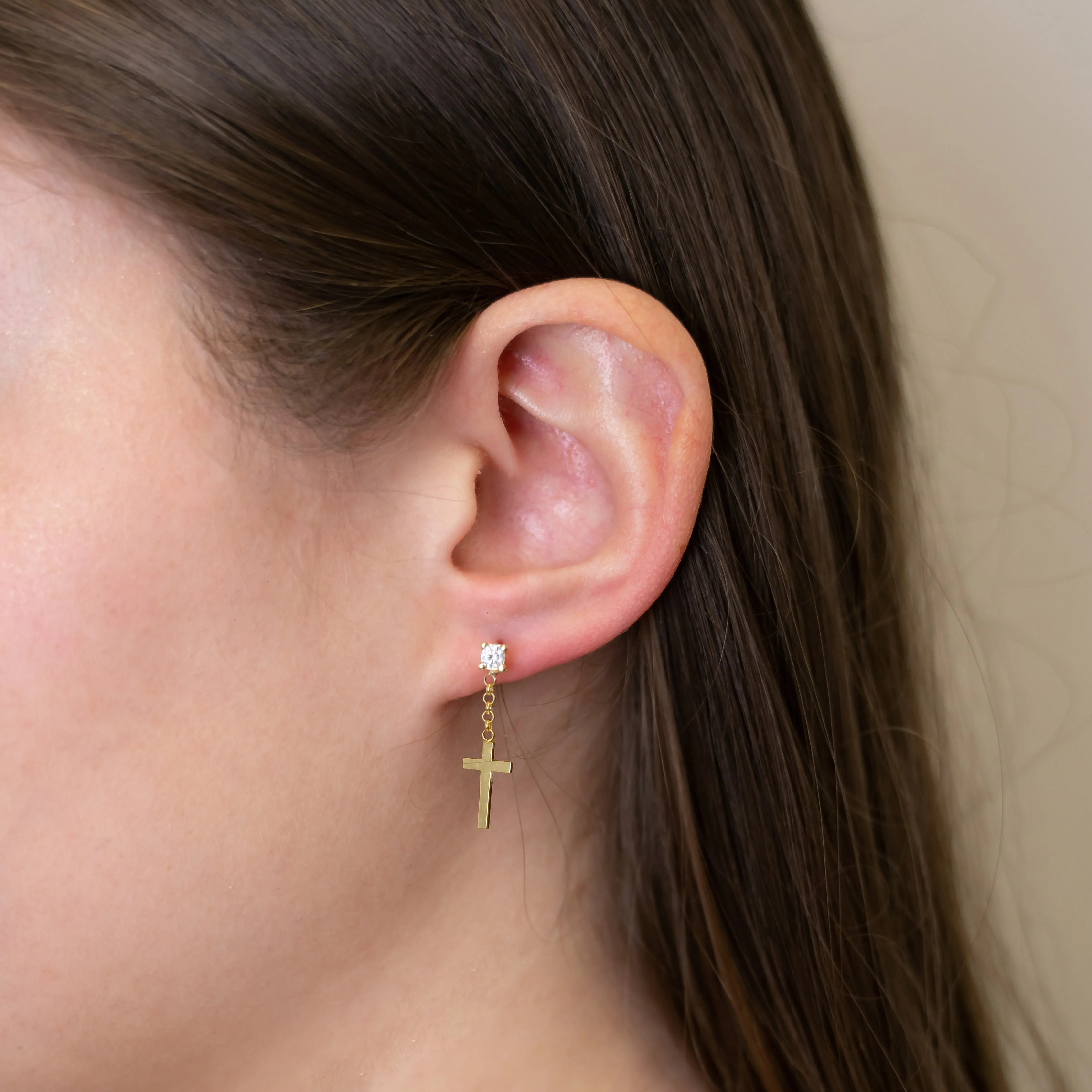 Crystal and Gold Cross Drop Studs sold by The Sis Kiss product image thumbnail 2