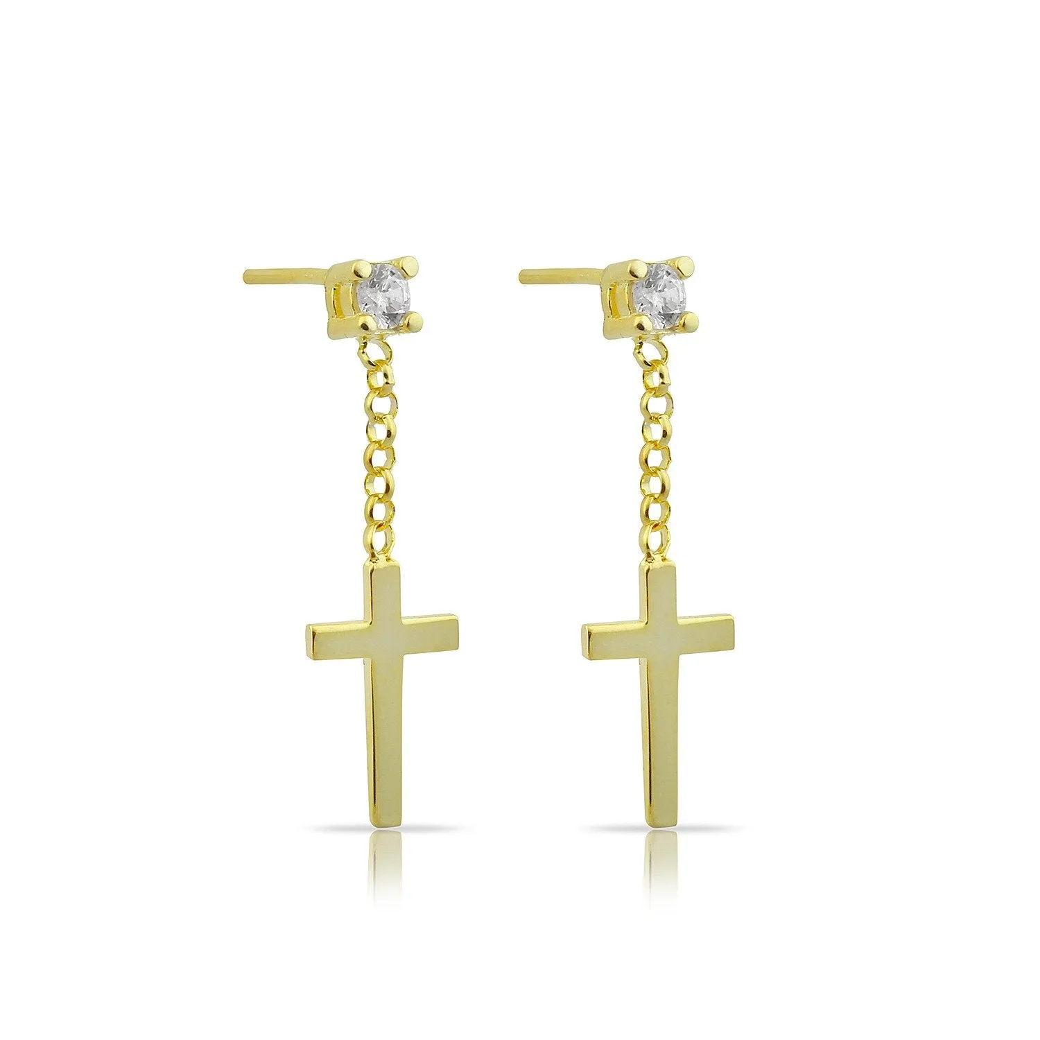 Crystal and Gold Cross Drop Studs sold by The Sis Kiss