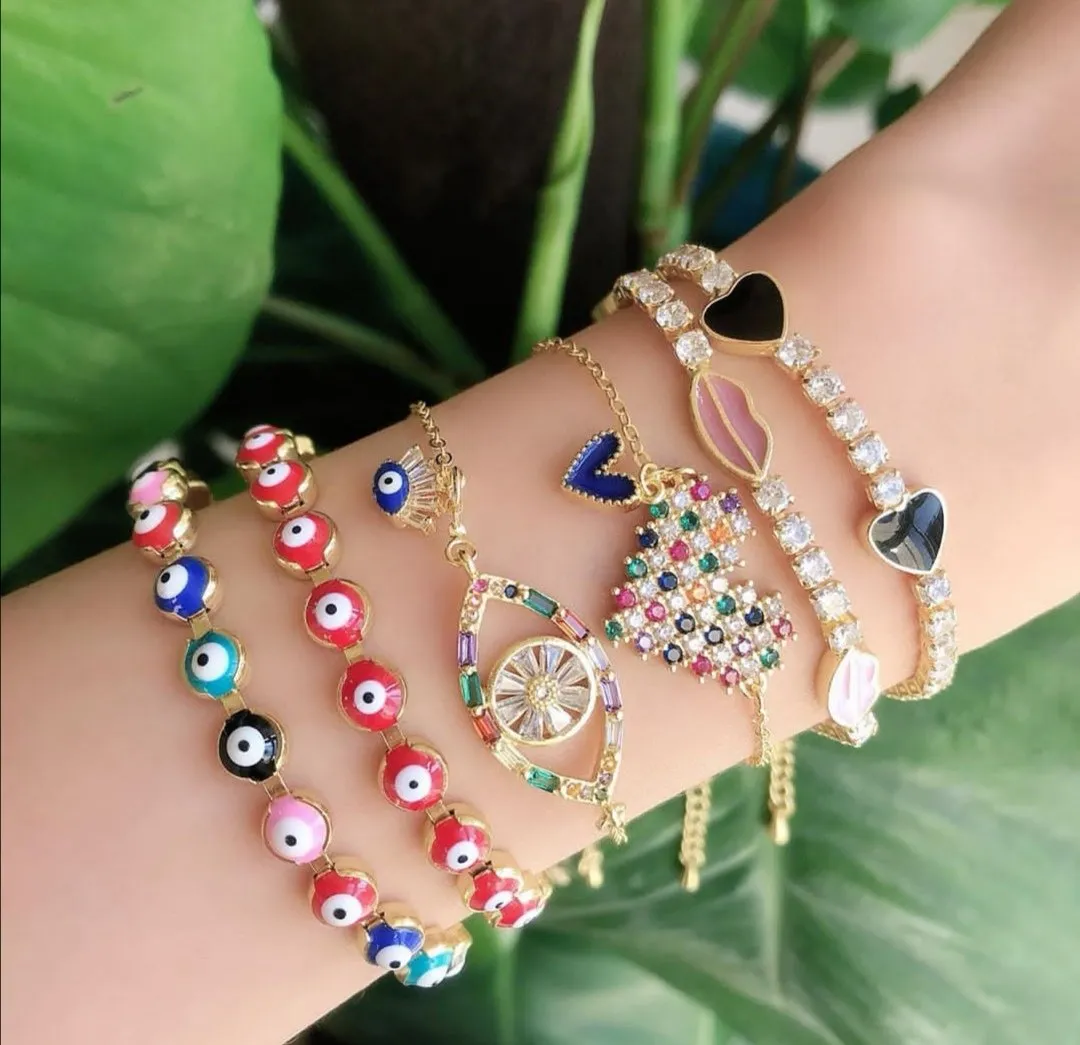 Rainbow Evil Eye and Charm Bracelet sold by The Sis Kiss product image thumbnail 2