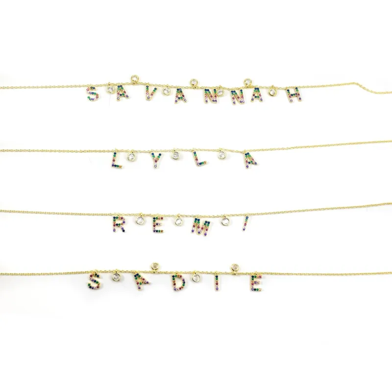 NON CUSTOMIZABLE Girls It's All in a Name® Necklace Rainbow Crystals Ready to Ship sold by The Sis Kiss