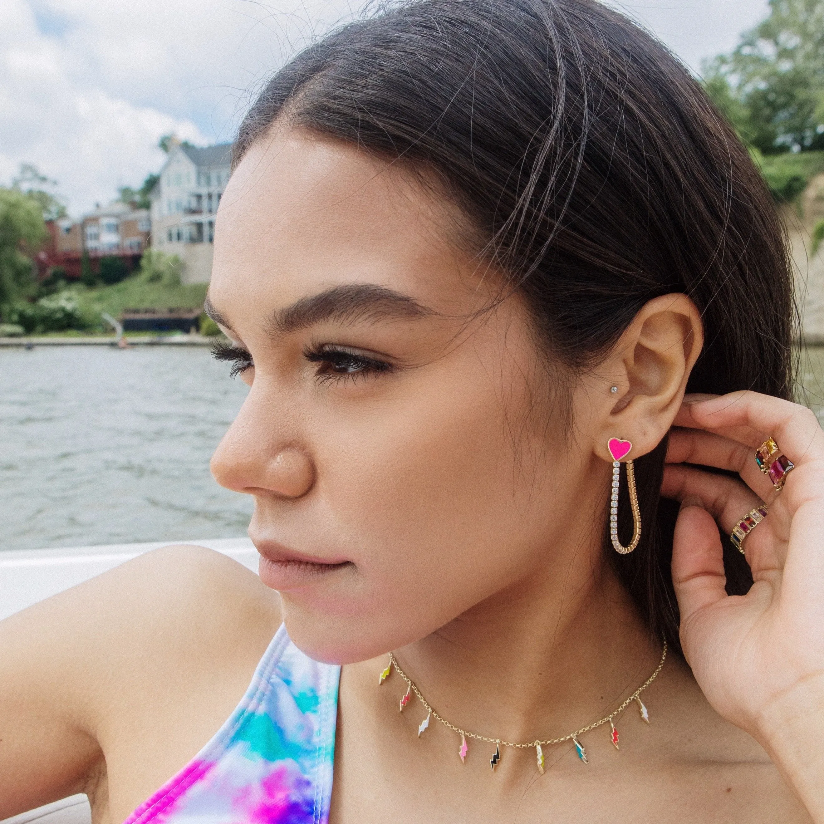 Heart and Crystal Loop Earrings sold by The Sis Kiss product image thumbnail 3