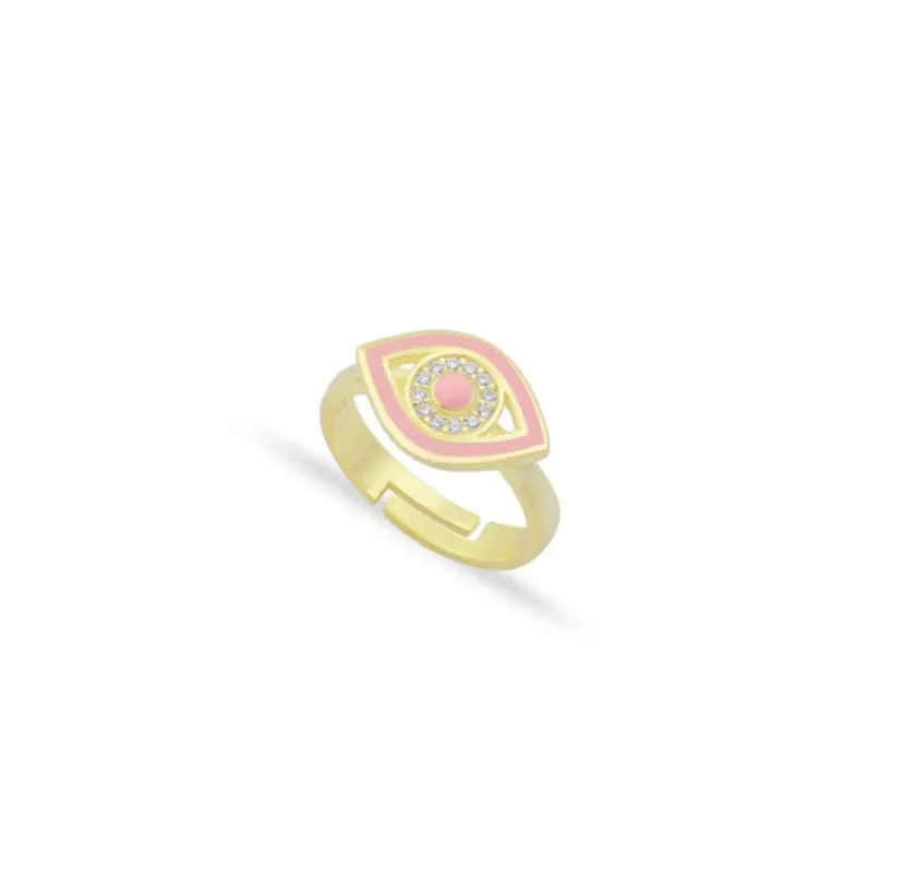 Gold and Pink Evil Eye Adjustable Ring sold by The Sis Kiss