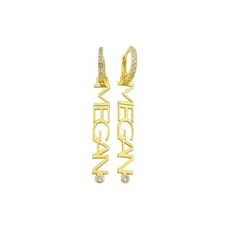 Custom Name Huggie Vertical Earrings sold by The Sis Kiss