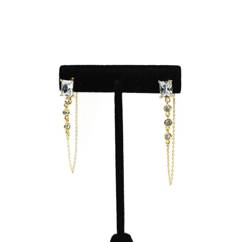 Princess Stone and Dotted Crystal Chain Earrings sold by The Sis Kiss