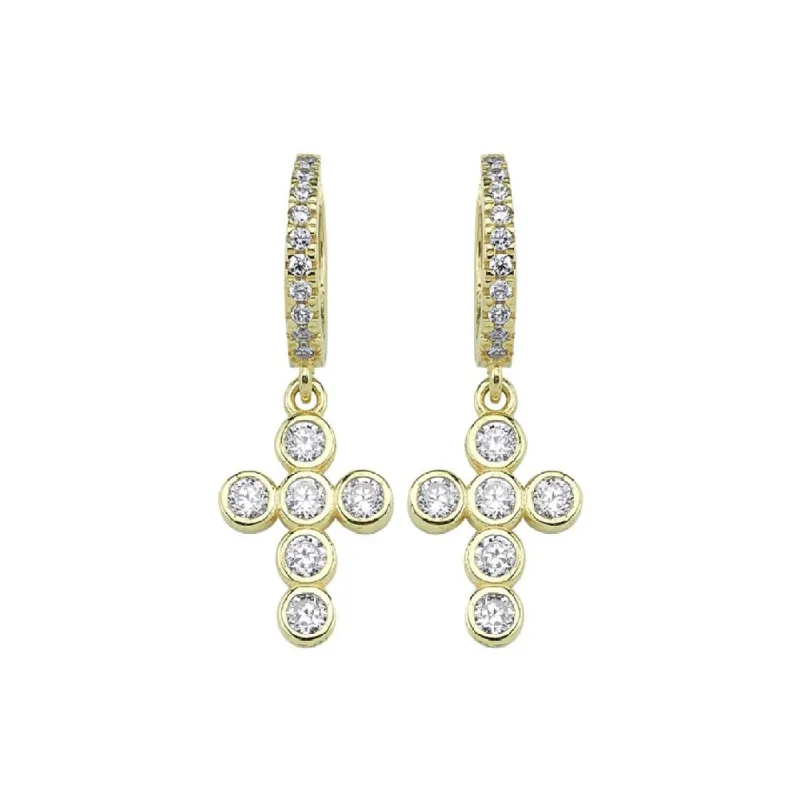 Cross Crystal Huggie Hoop Earrings sold by The Sis Kiss