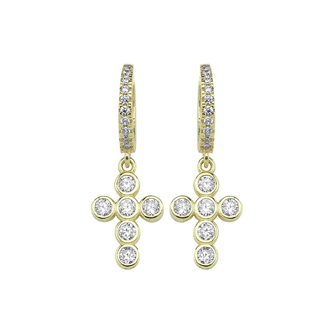 Cross Crystal Huggie Hoop Earrings sold by The Sis Kiss