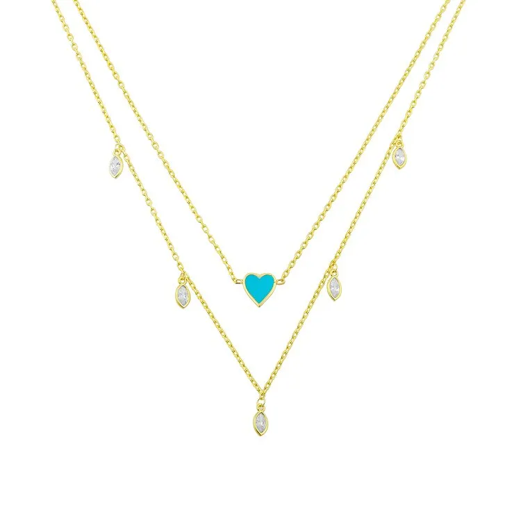 Teal Heart with Crystal Drop Layered Necklace sold by The Sis Kiss