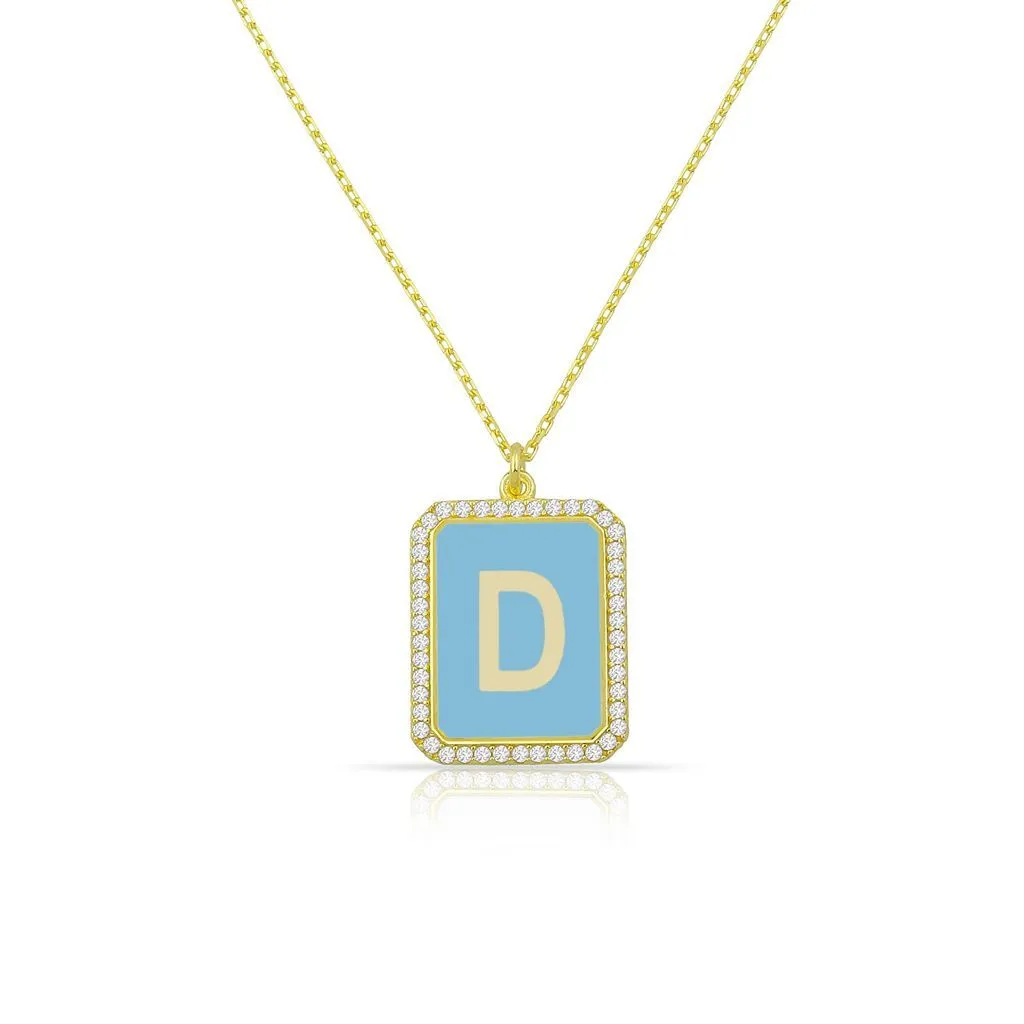 Square Pendant Initial Necklace in Pink or Blue sold by The Sis Kiss product image thumbnail 2