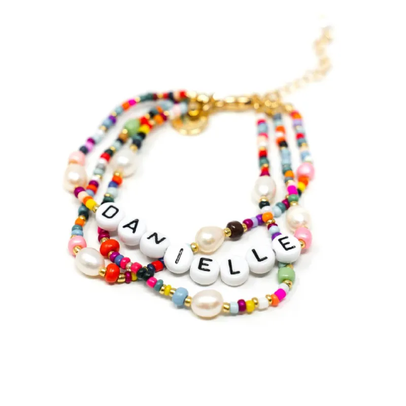 Customized Rainbow and Pearl Beaded Bracelet sold by The Sis Kiss