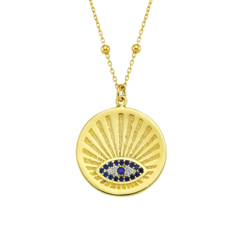 Radiant Blue Evil Eye Coin Necklace sold by The Sis Kiss