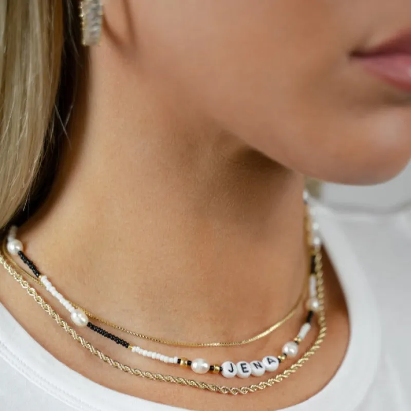 Customized Black and Gold Pearl Beaded Necklace sold by The Sis Kiss